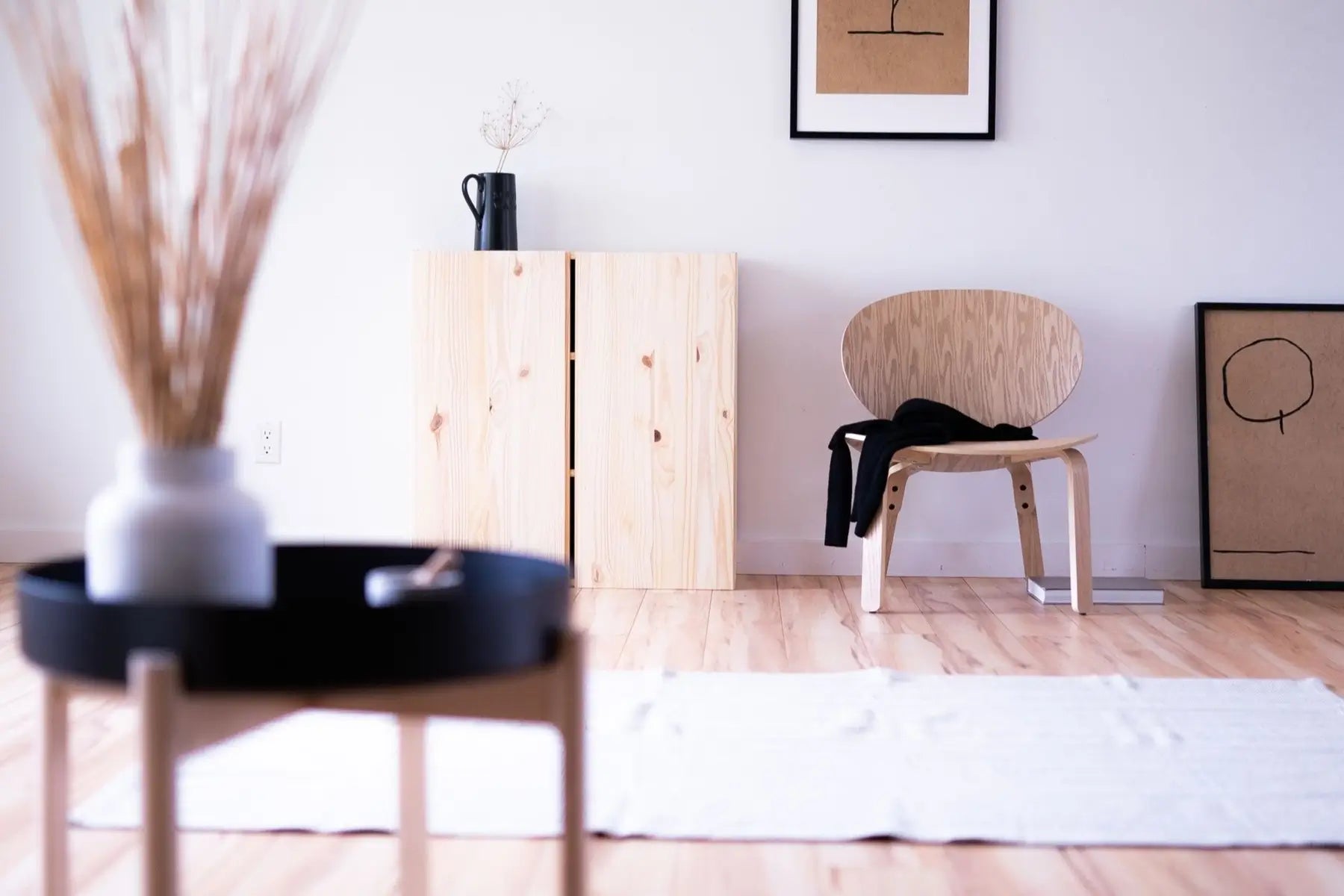 japandi style interior with minimalist rug