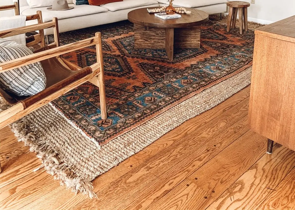layered rug in living room, rug layering tips