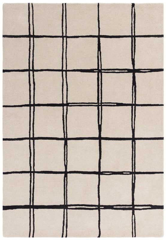 Beige tufted rug with black grid pattern