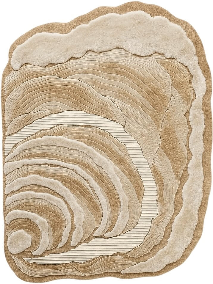 hand tufted wool and viscose rug in beige and brown tones.