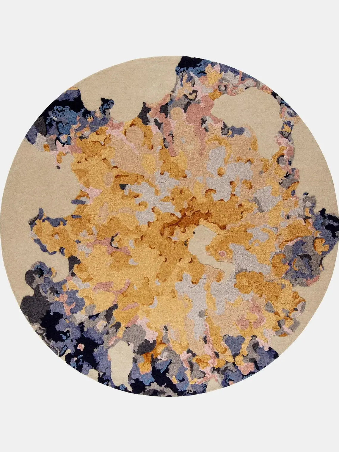 hand tufted round wool rug with abstract design