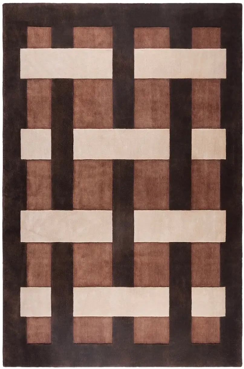 wool area rug with a modern geometric interlocking pattern