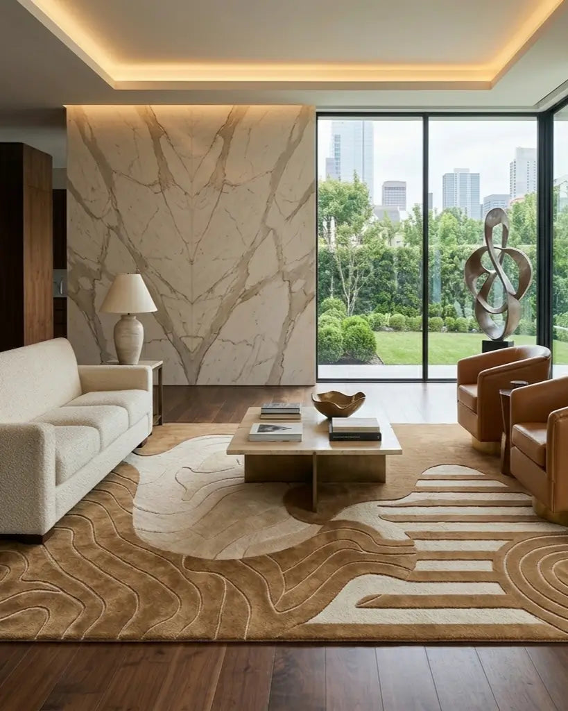 modern living room with hand tufted texture wool area rug