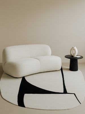 modern haped wool rug in beige and black