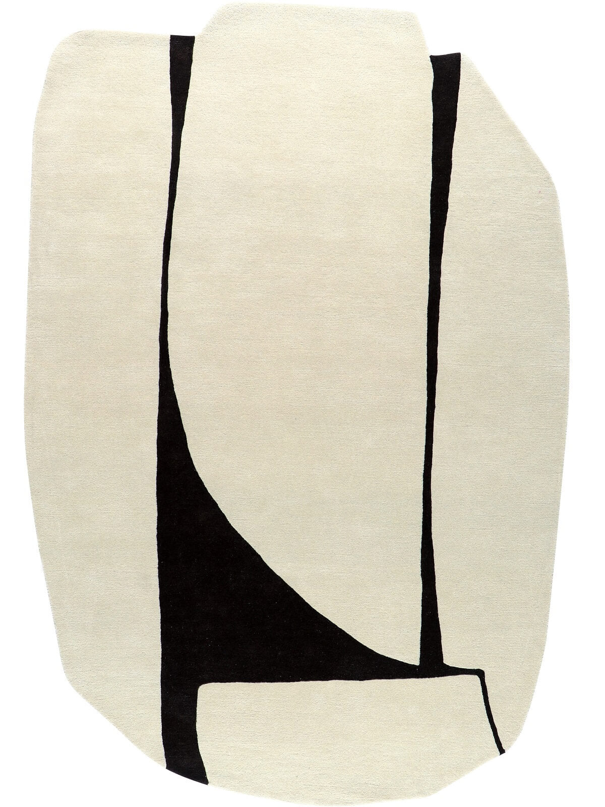 Abstract wool rug with black and beige geometric shapes