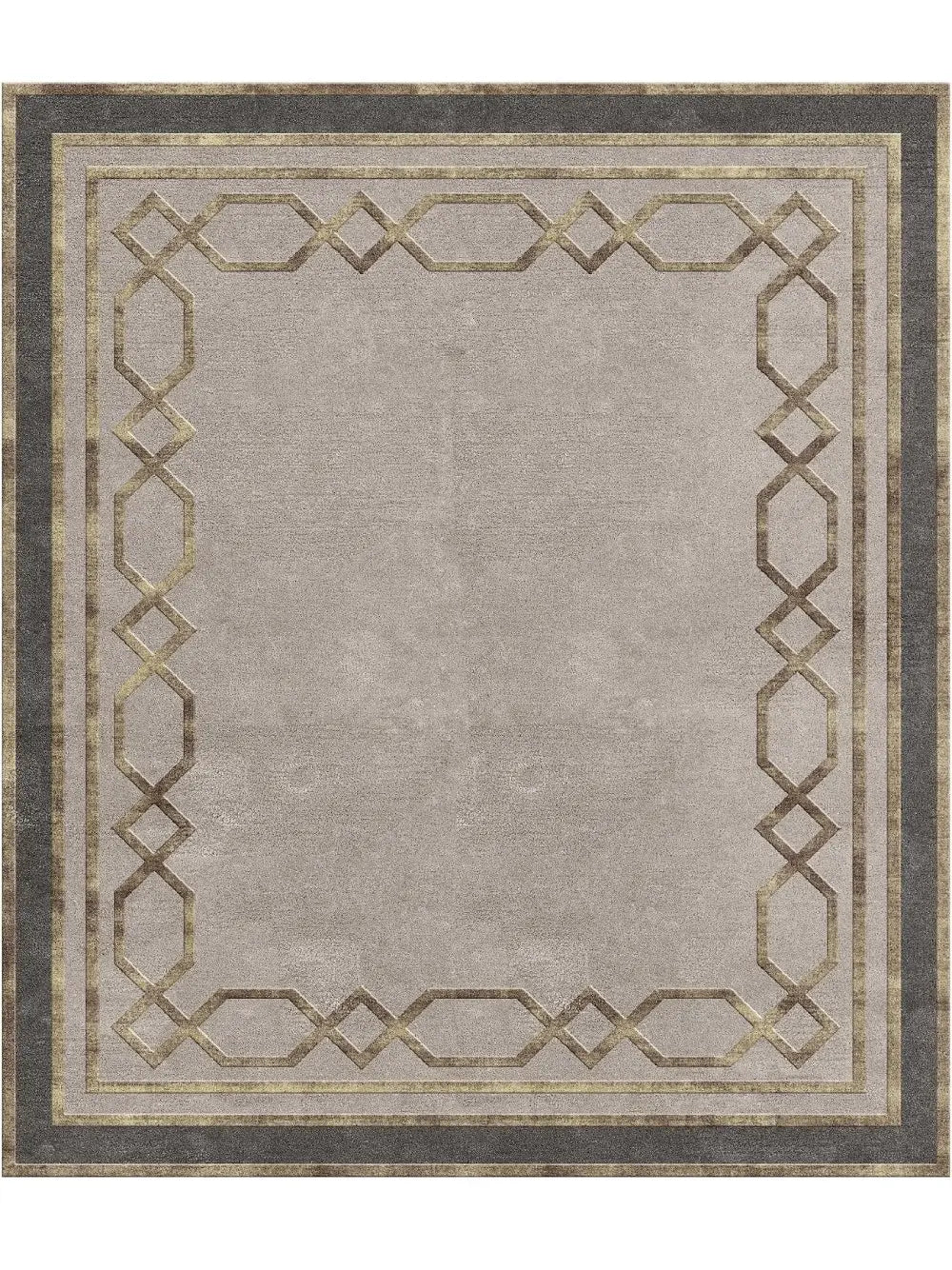 Gray hand tufted wool area rug with geometric border design