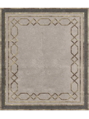 Gray hand tufted wool area rug with geometric border design