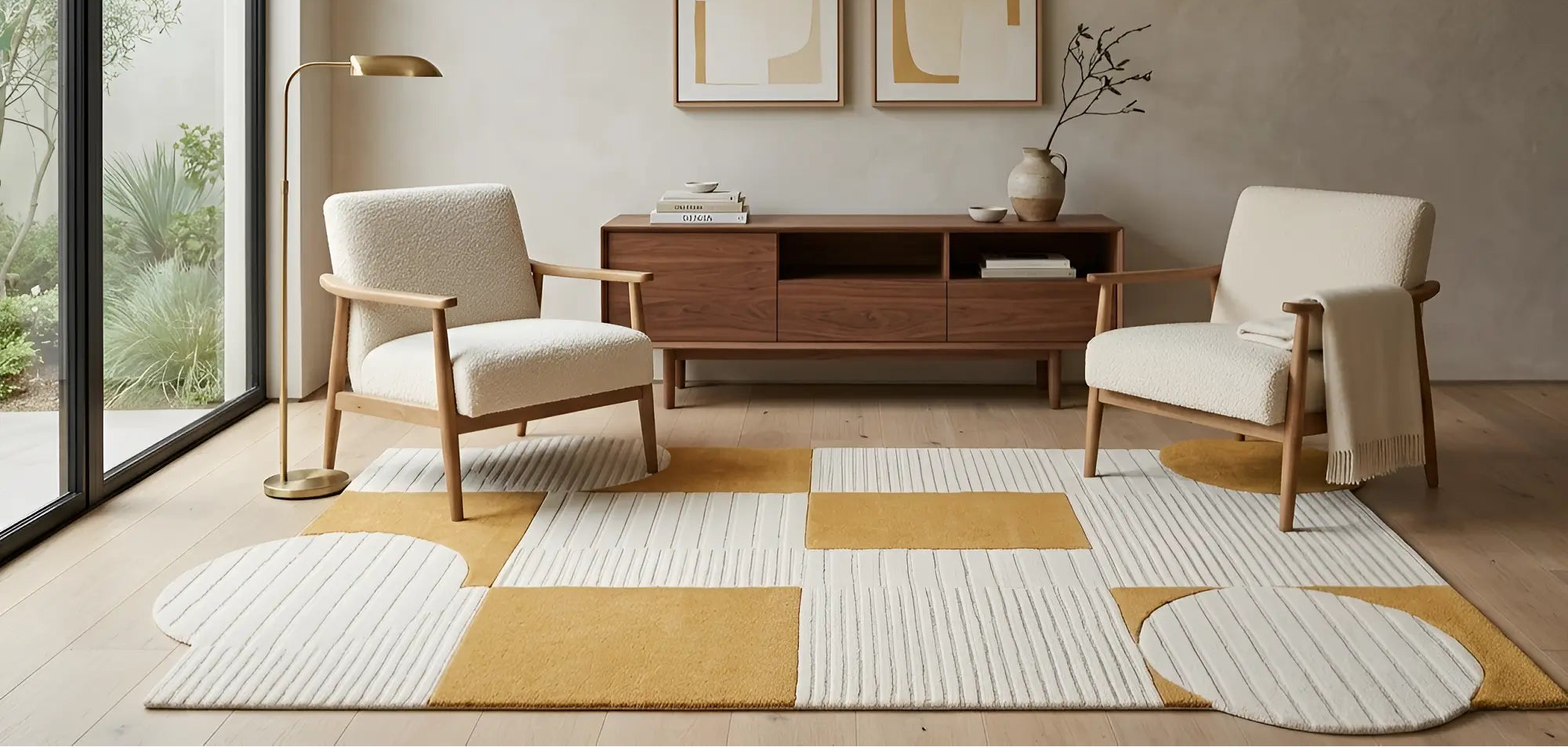 modern handmade rug in living area