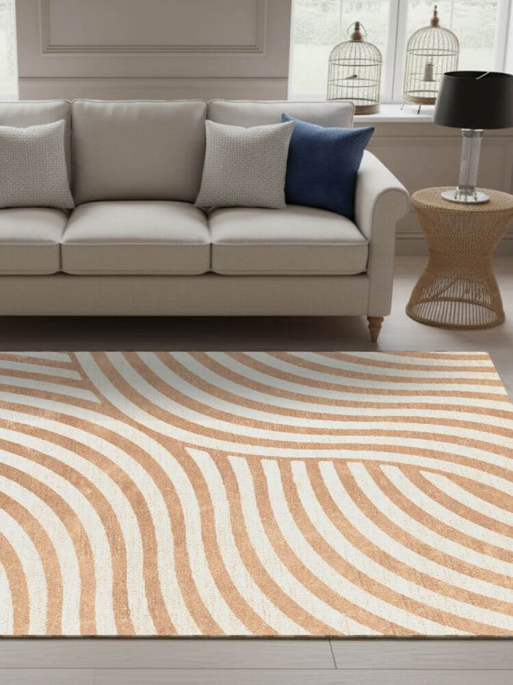 modern tufted wool rug featuring concentric circle pattern in a living room