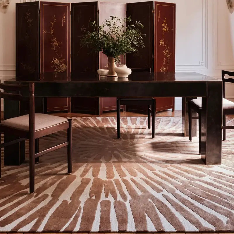 modern rug in dinning area