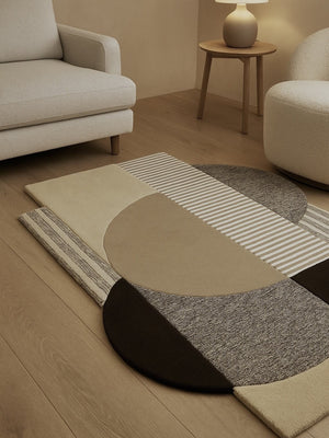 hand tufted geometric area rug in modern living room