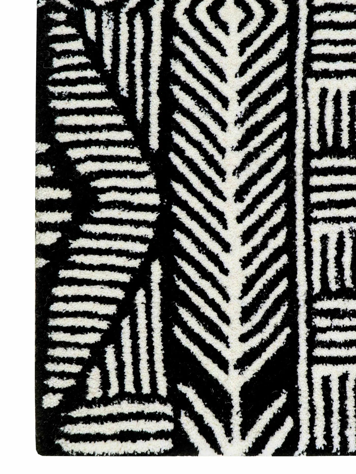 Black and white textured area rug close up
