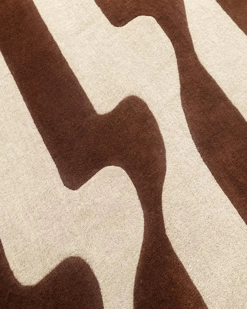 A close-up of a textured tufted wool rug