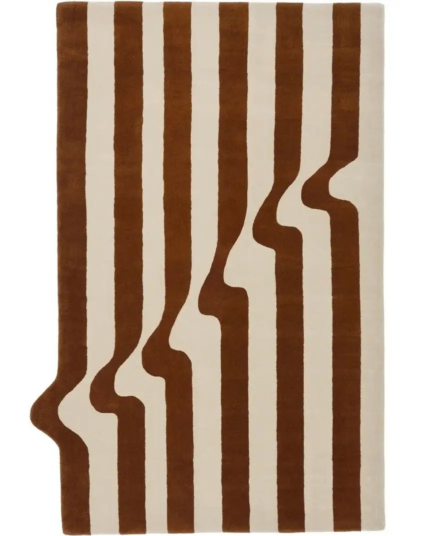 hand tufted wool area rug with dark brown vertical striped pattern