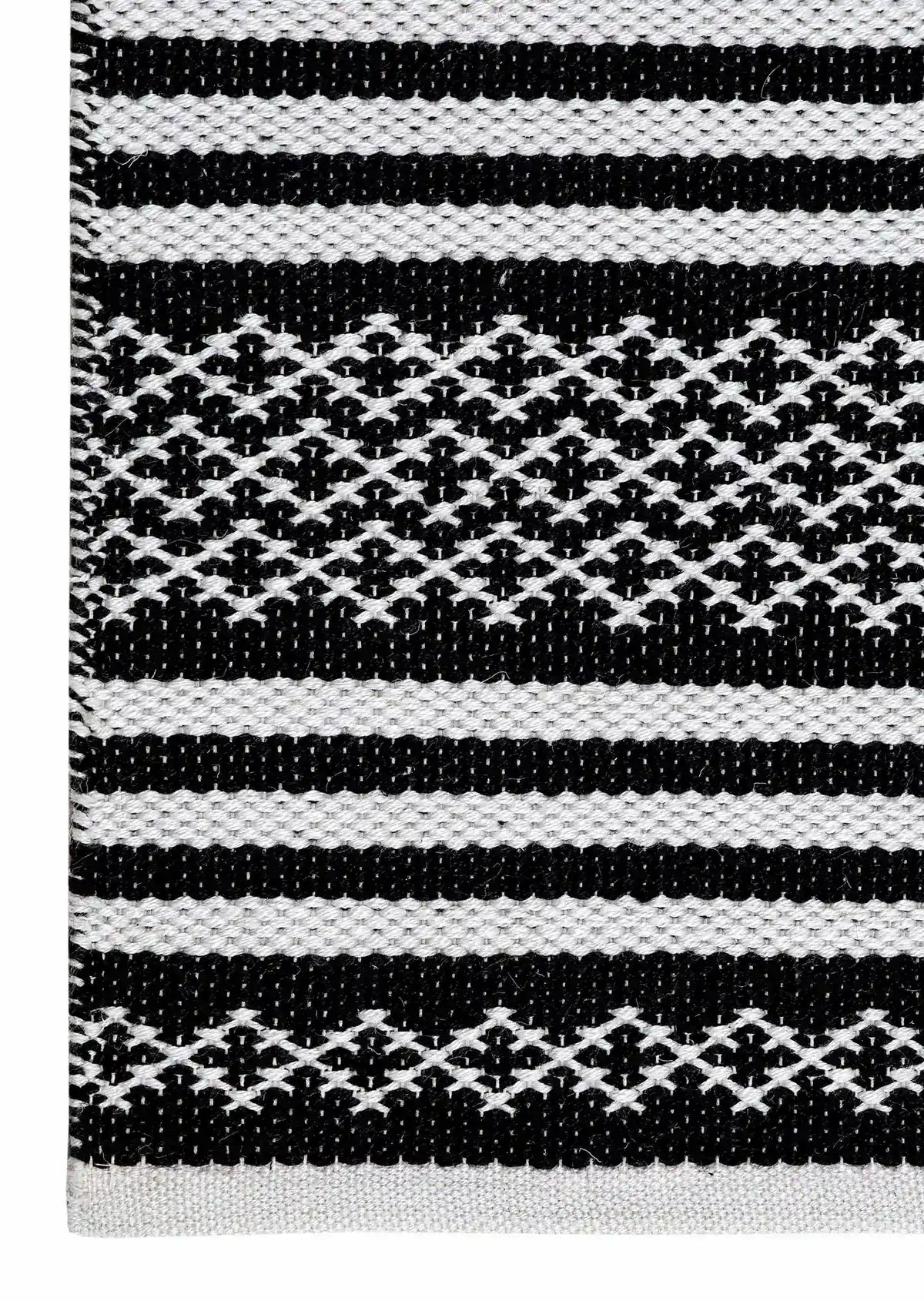 hand woven PET yarn rug corner close up