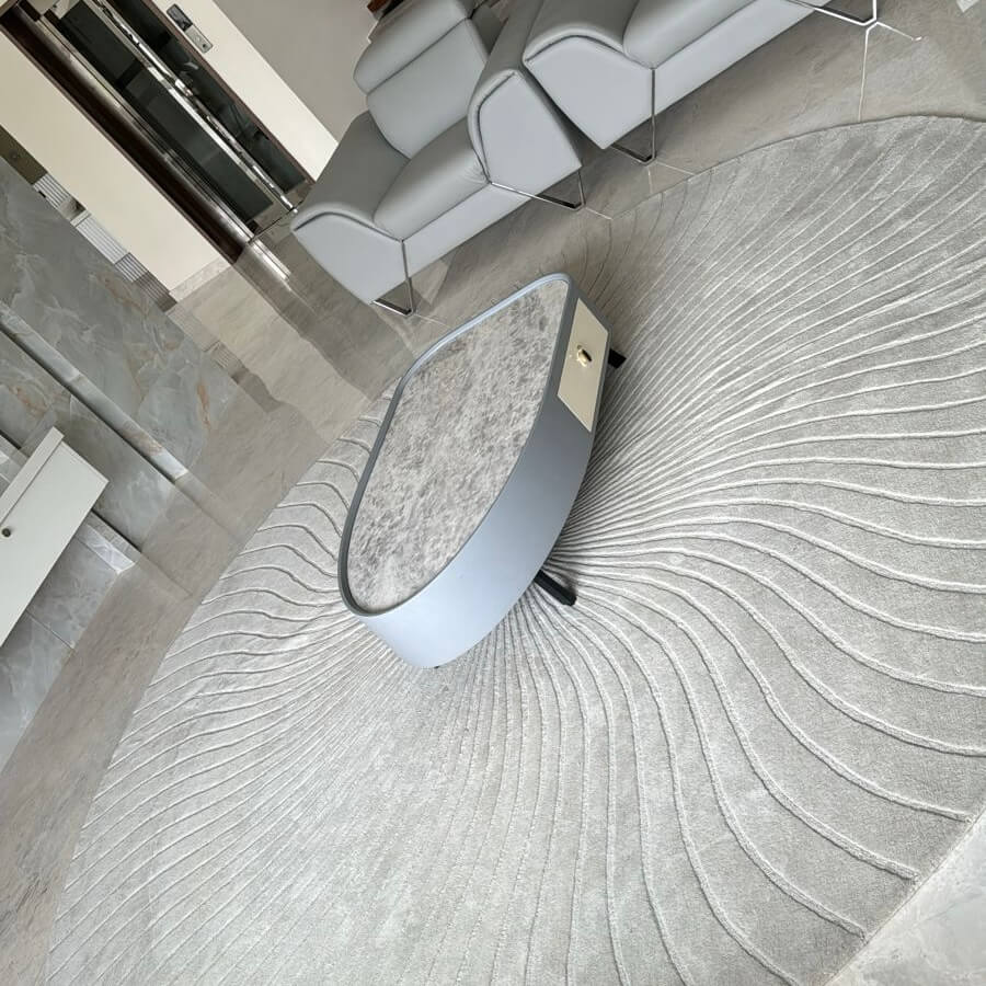 large round shape rey rug in living room