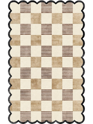 check design rug in beige, brown and black color