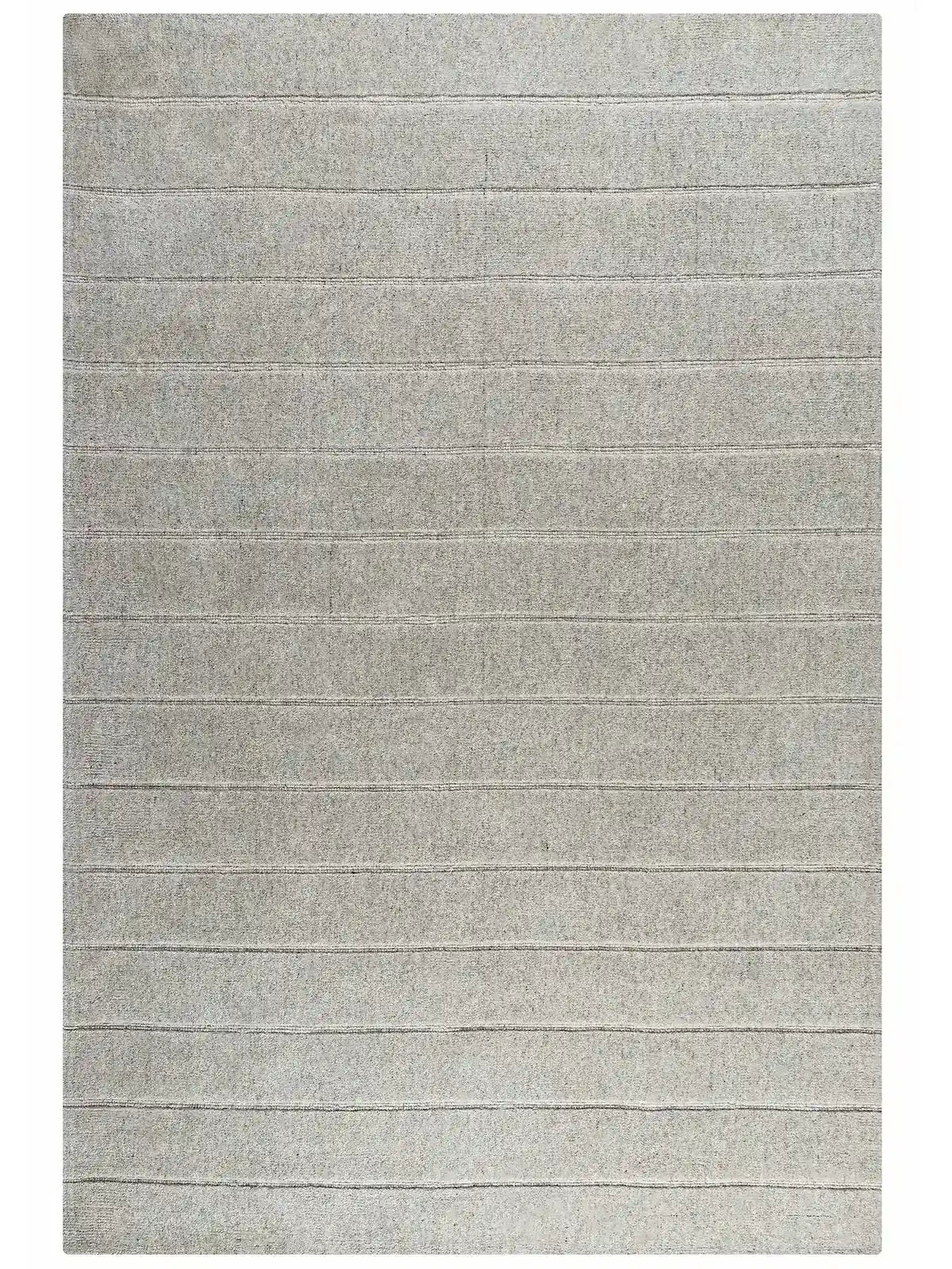 A grey handloom area rug with a textured and striped pattern
