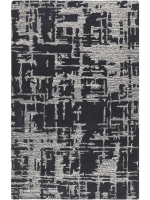Black and gray abstract patterned rug made with NZ wool