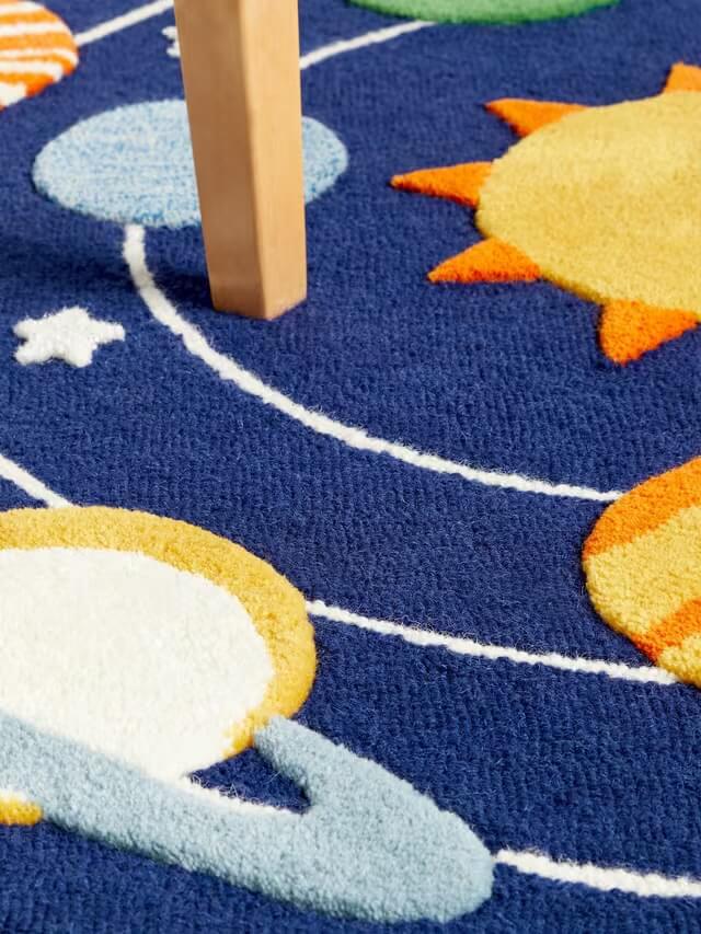 kids solar system wool rug close up