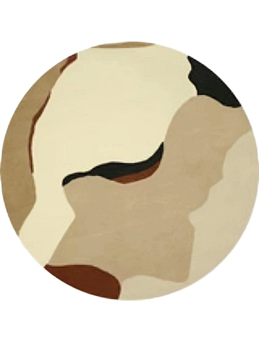 hand tufted round wool rug with camouflage pattern