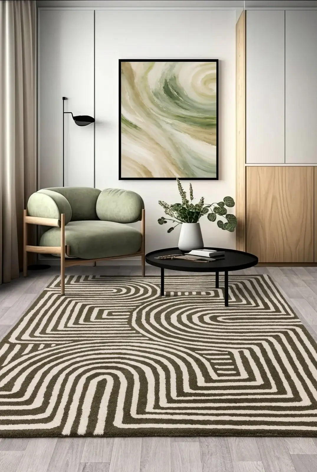 hand tufted pattern rug in modern living room
