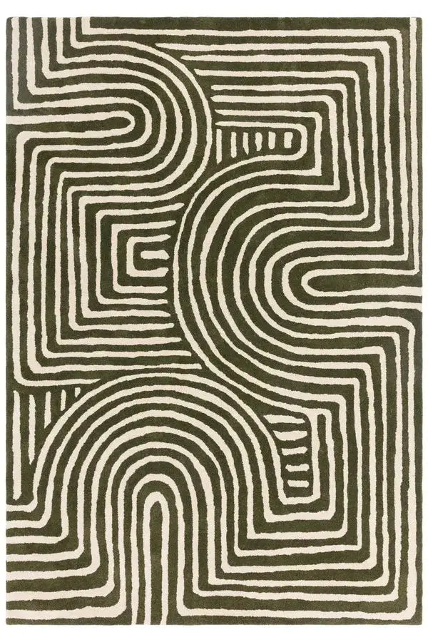 tufted wool rug with wavy line pattern