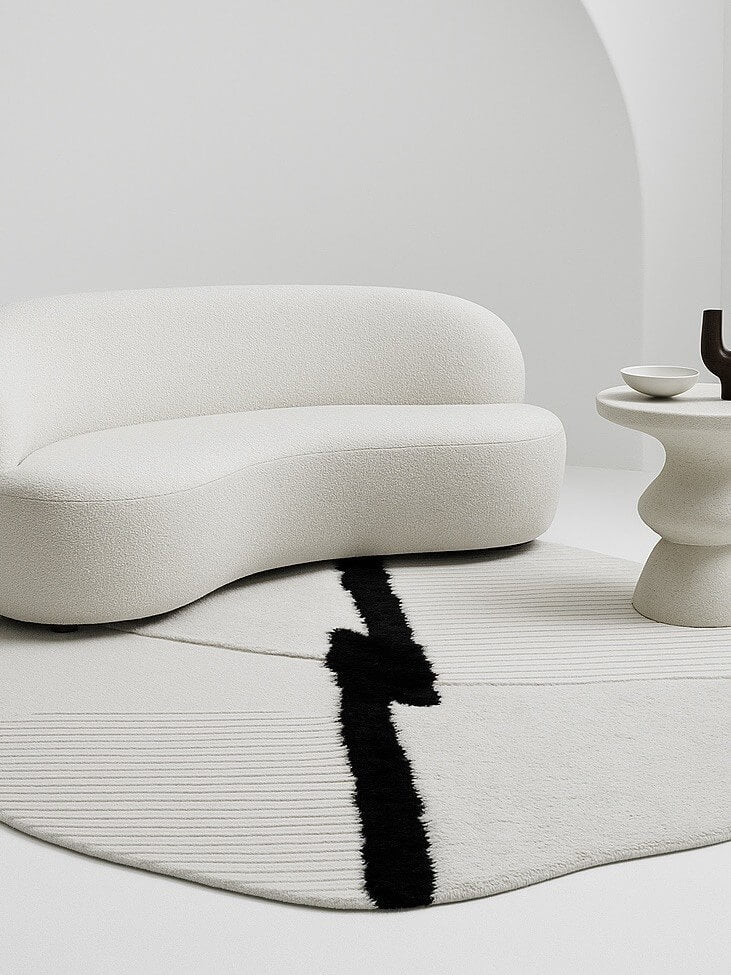 modern minimalist white rug with white sofa
