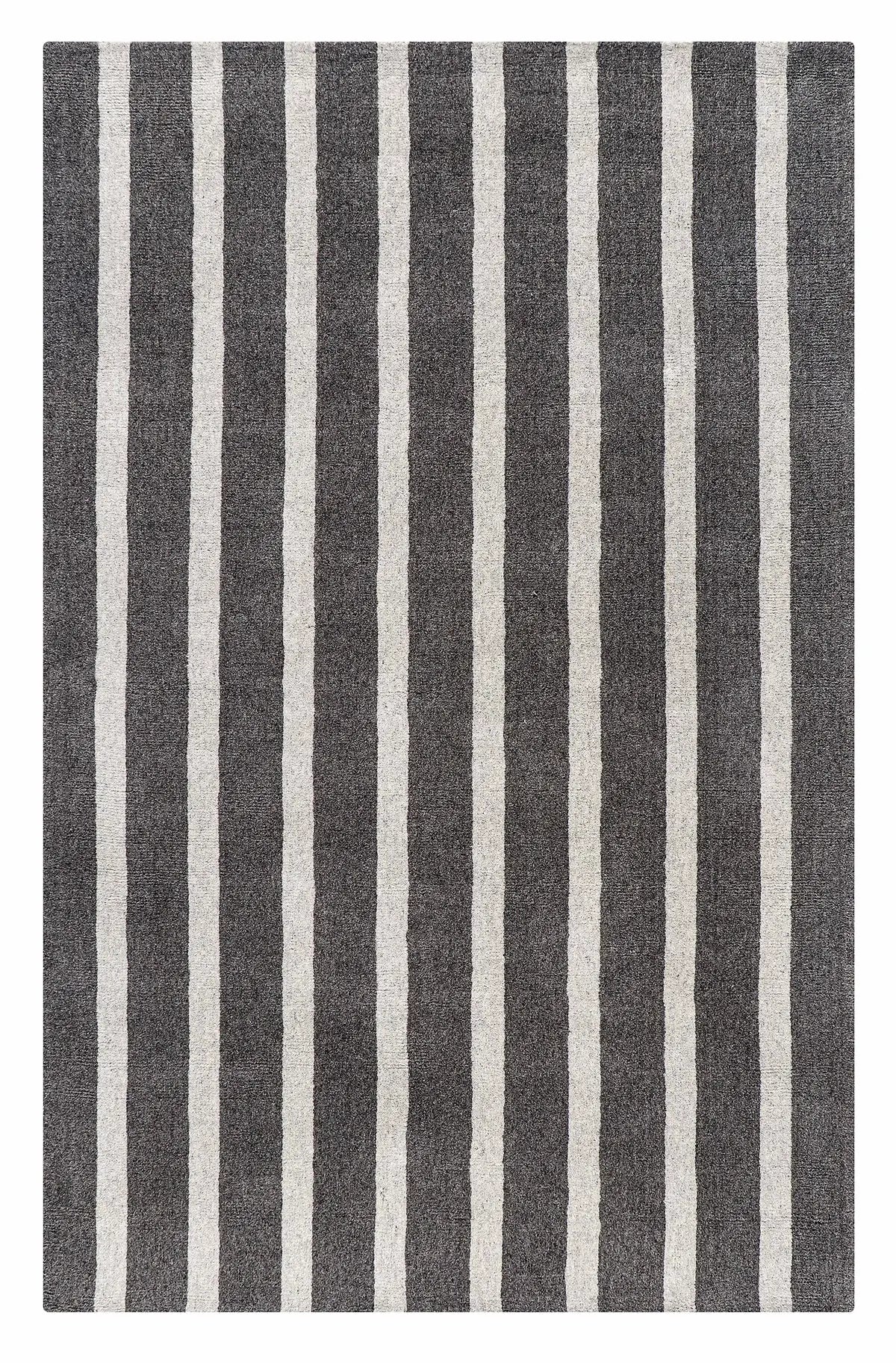 tufted wool area rug with striped line in grey and white
