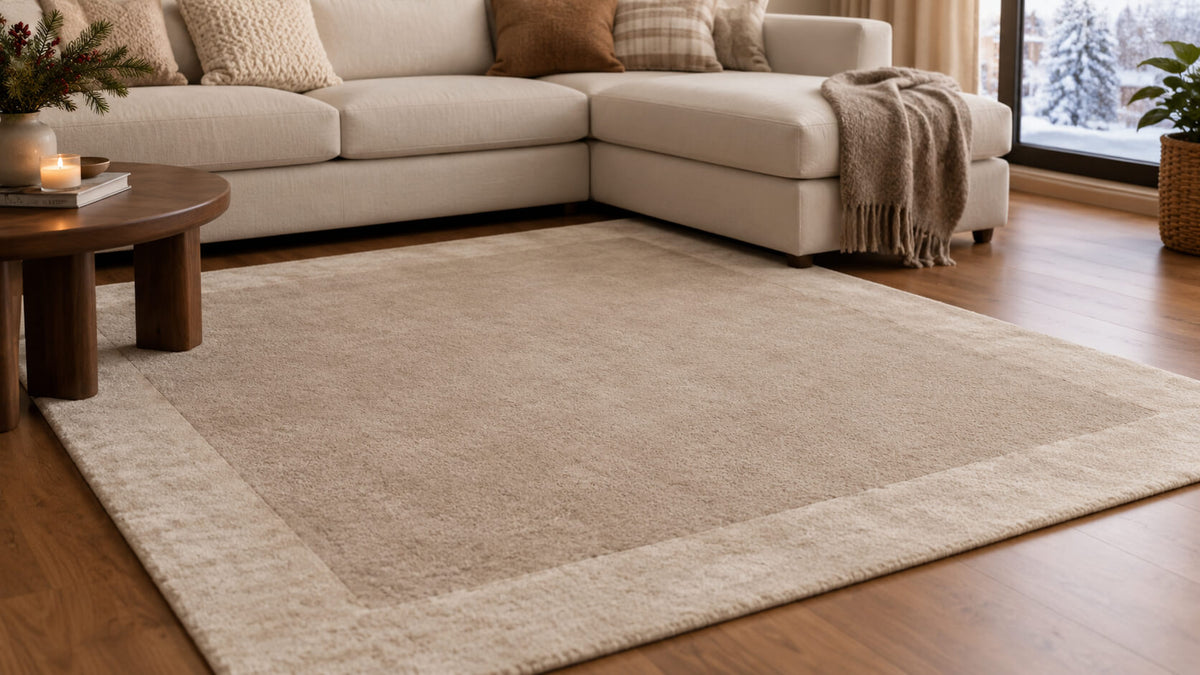 wool rug in living room in winter season