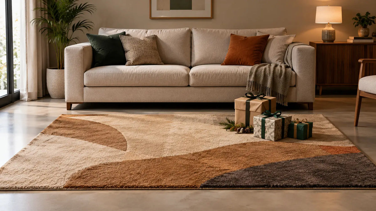 modern rug and gift boxes in living room