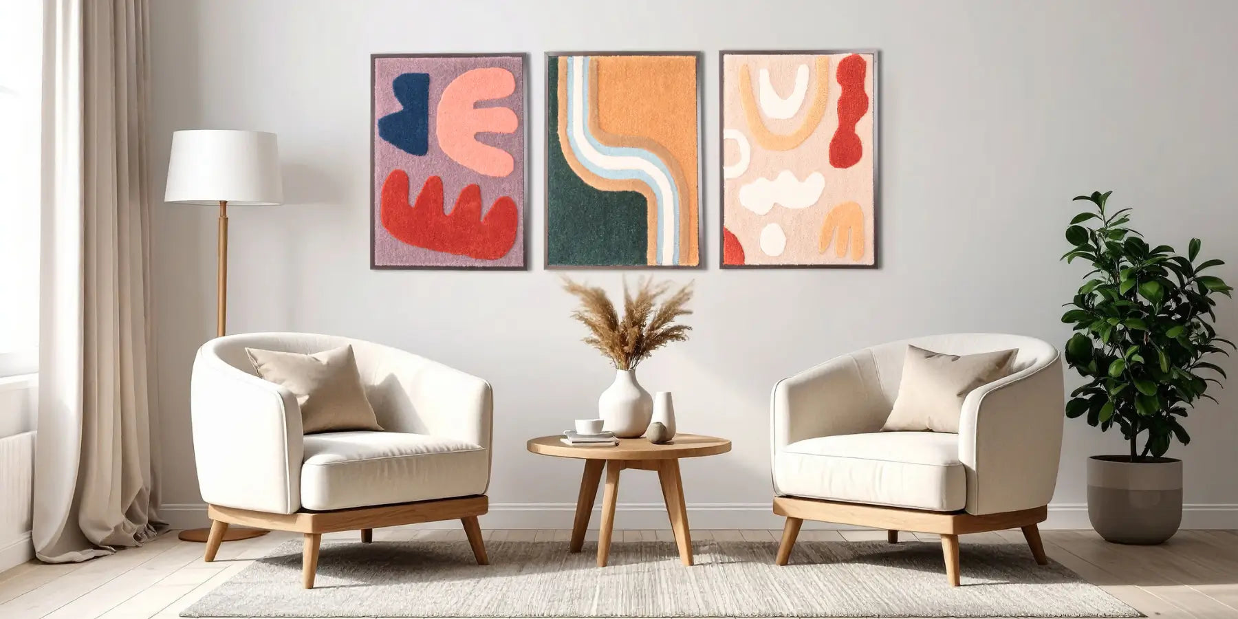 modern tufted wall rug art in living area
