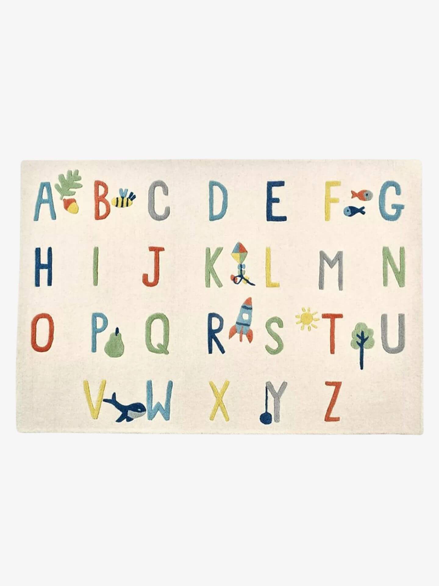 Children's alphabet hand tufted rug with colorful letters
