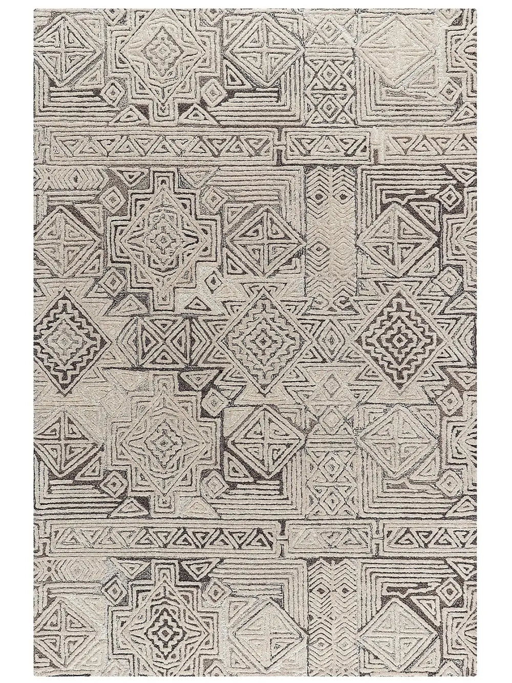 Geometric pattern hand tufted rug with black and gray design