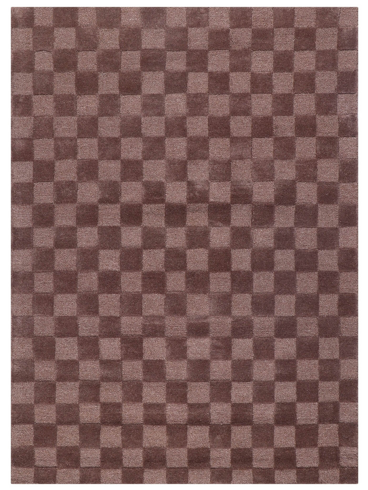 brown hand tufted check pattern wool rug