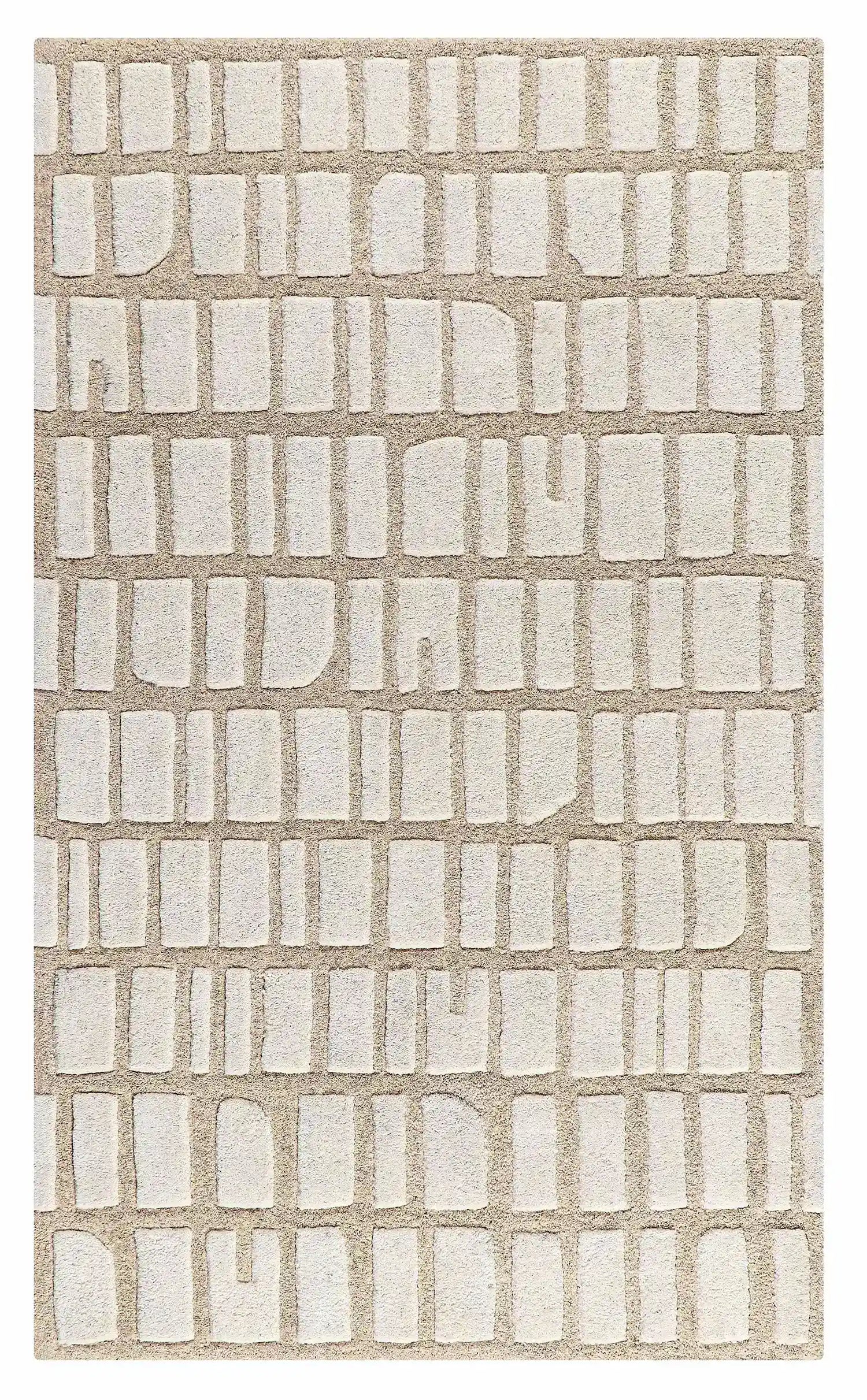 Beige and white patterned rug hand tufted with NZ wool