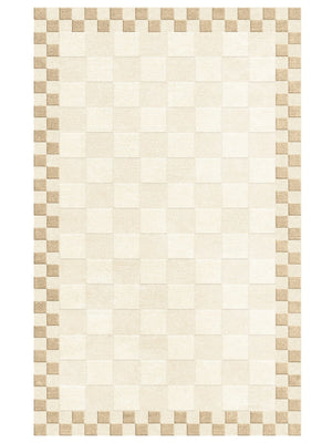 Beige and brown checkered pattern wool rug