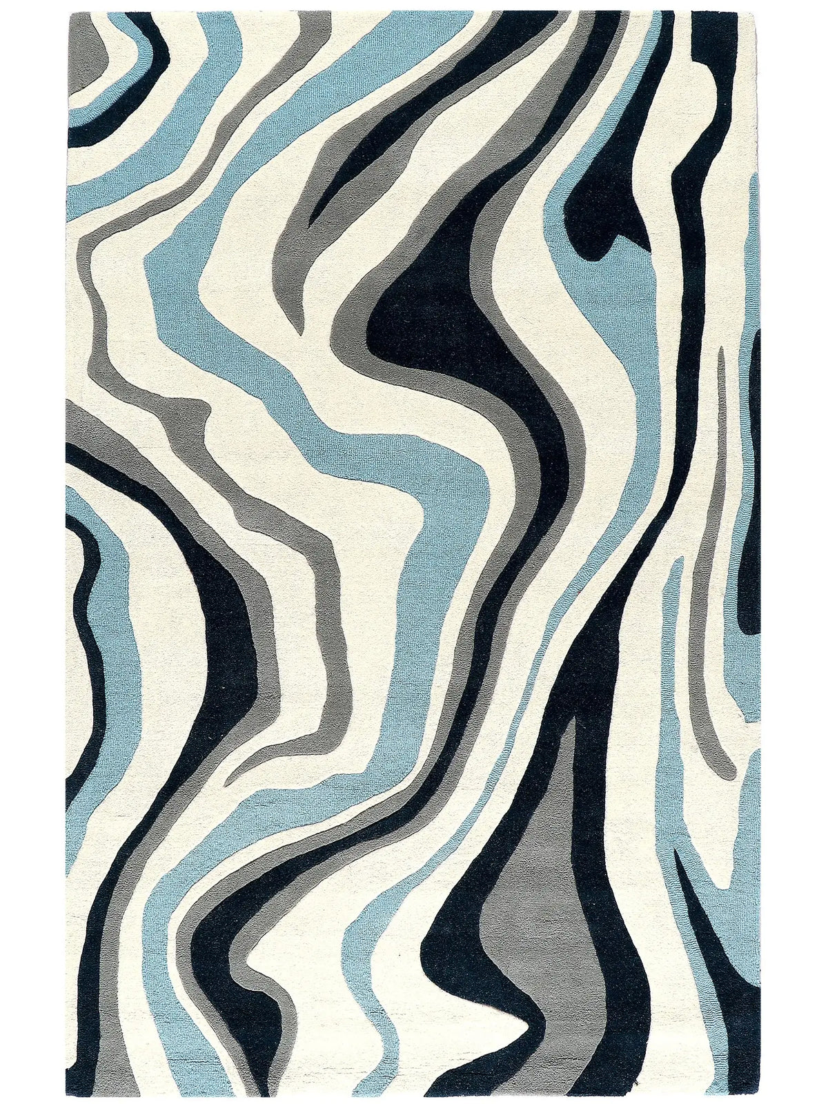 modern area rug with abstract wavy pattern