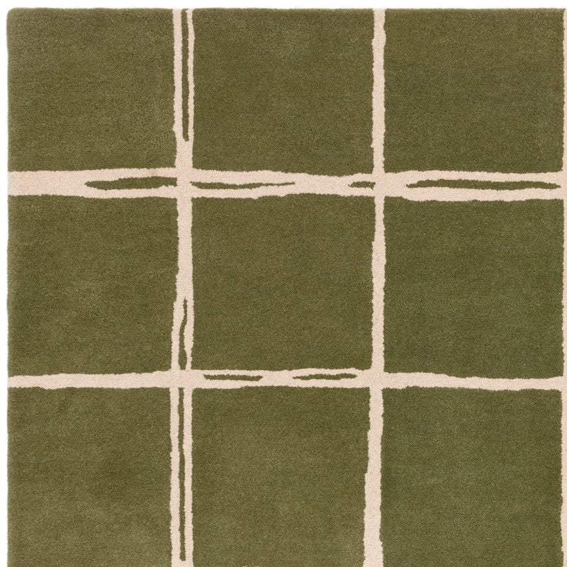Green checkered rug close up