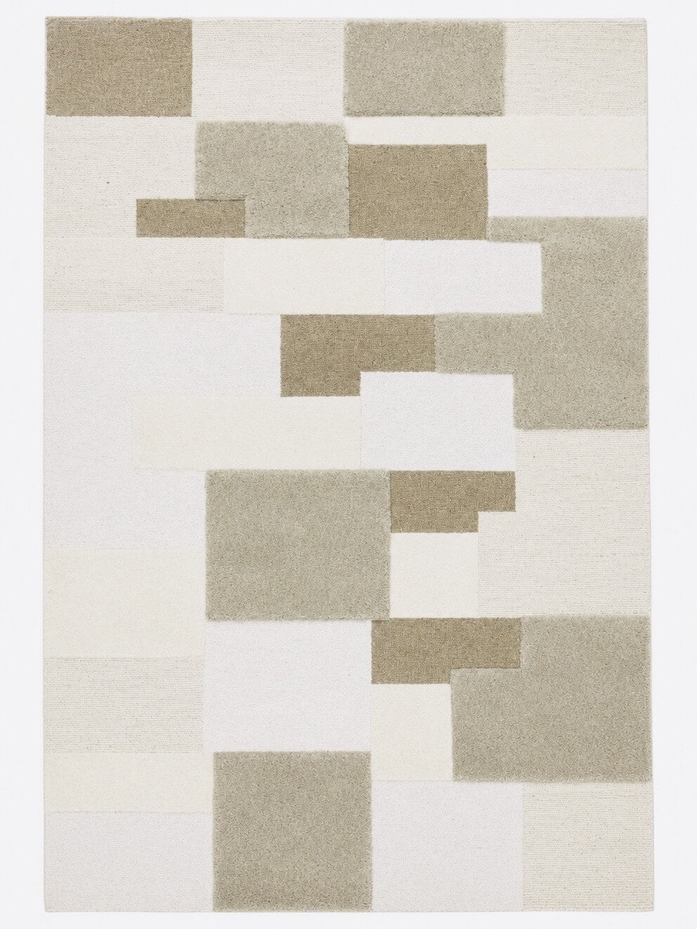 Geometric patterned hand tufted wool rug with squares in beige and brown
