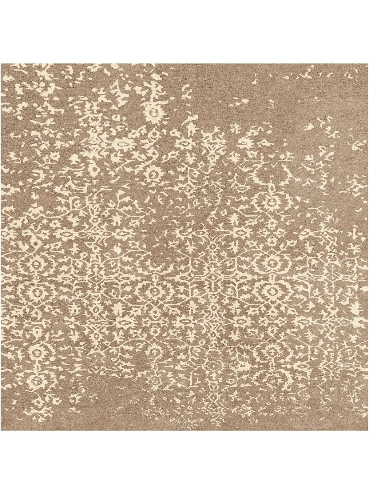 hand tufted wool rug with beige and white traditional design