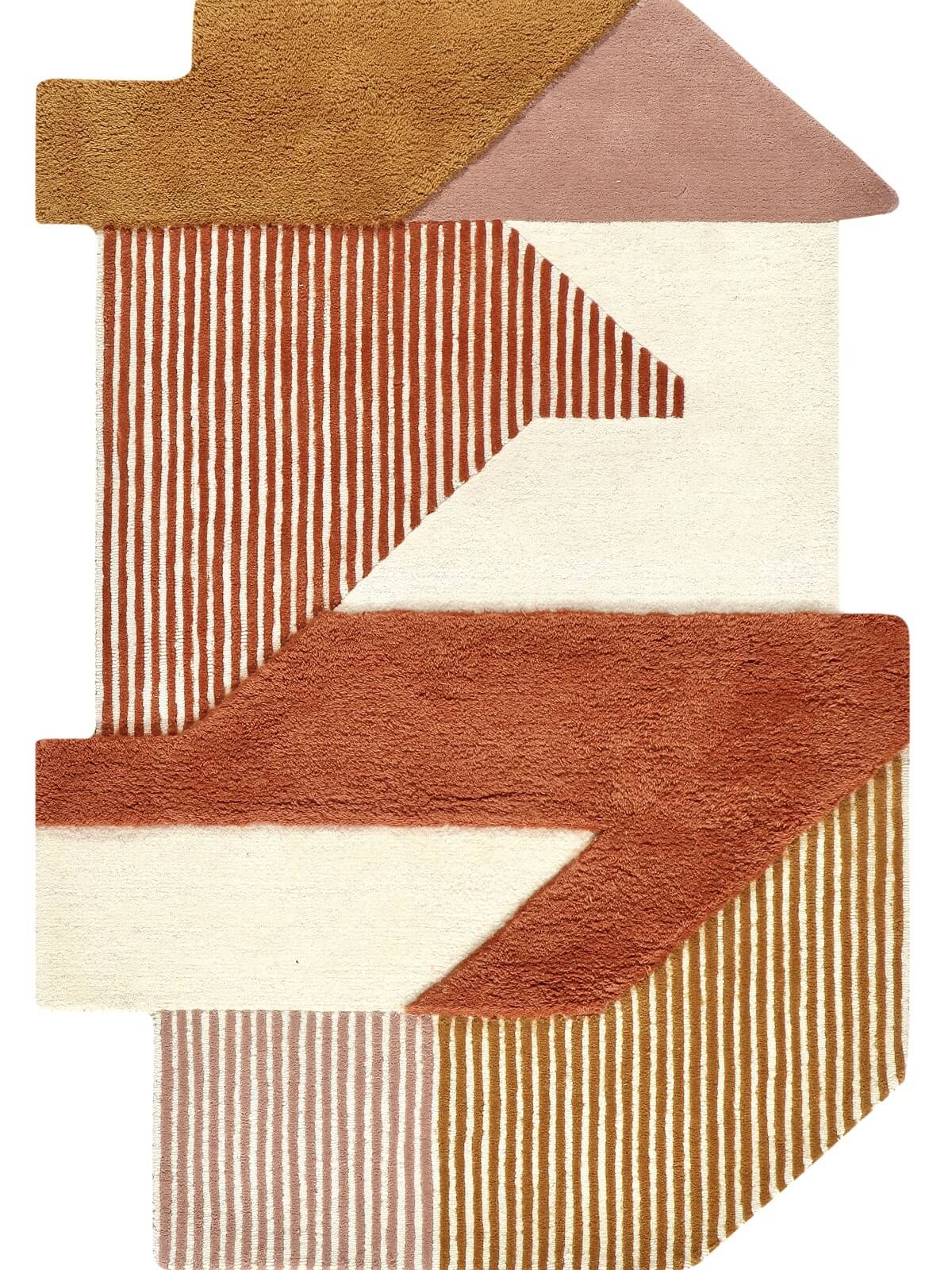 geometric patterned wool rug in brown and beige