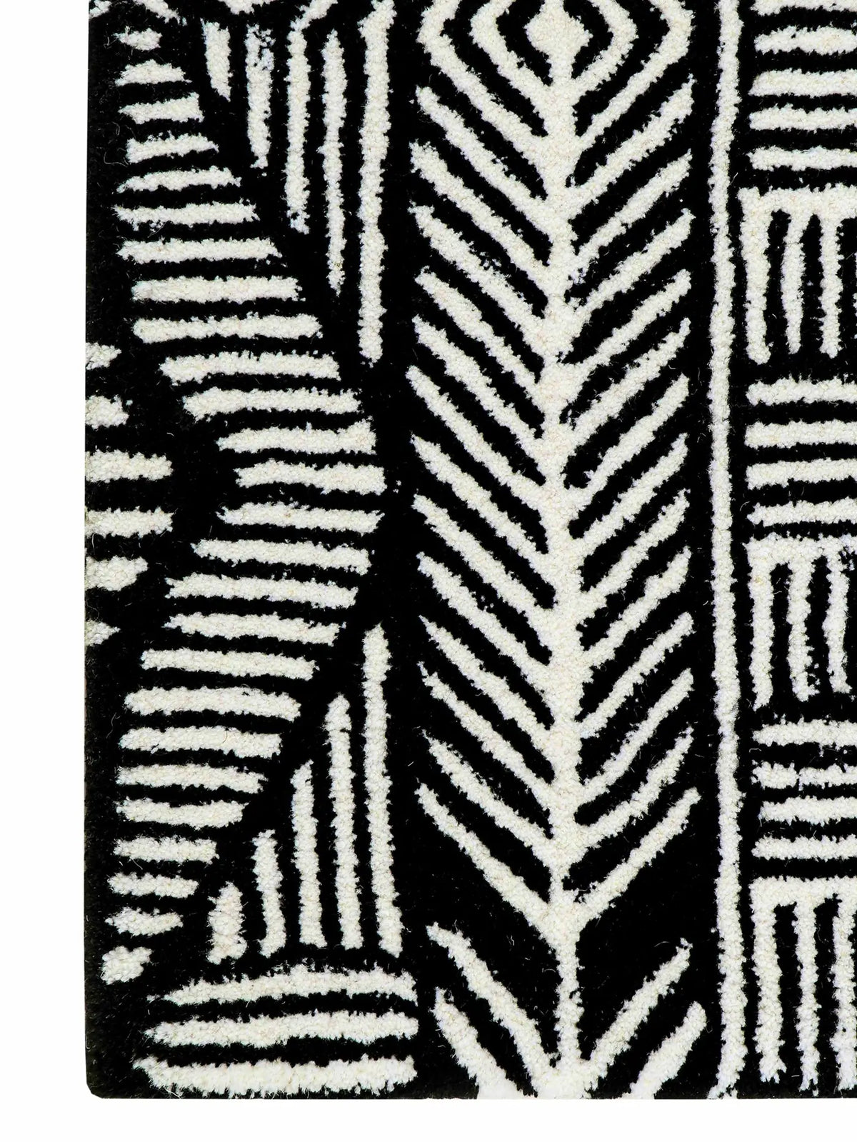 Black and white textured area rug close up