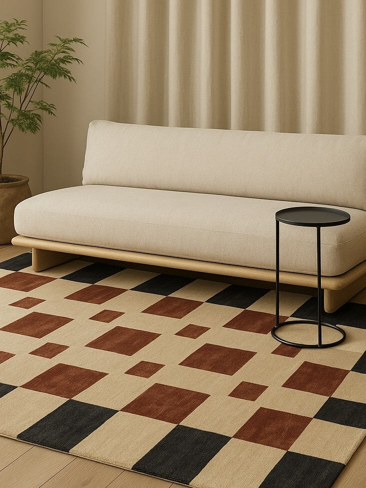 noric hand tufted area rug with square blocks