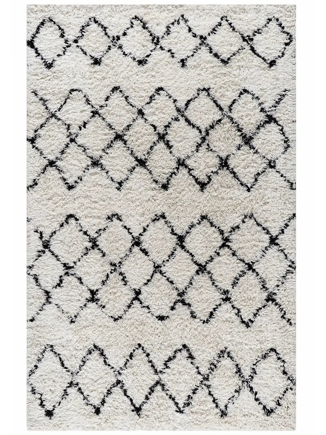 white wool shaggy rug with black pattern