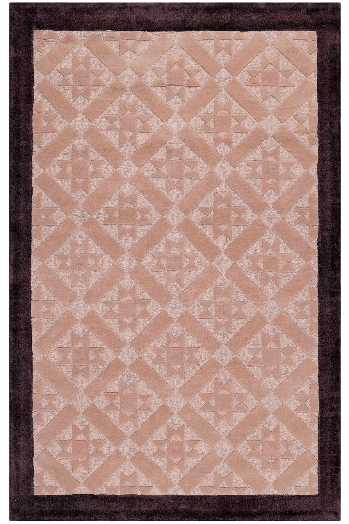 opulent hand tufted area rug with geomatric pattern and border design