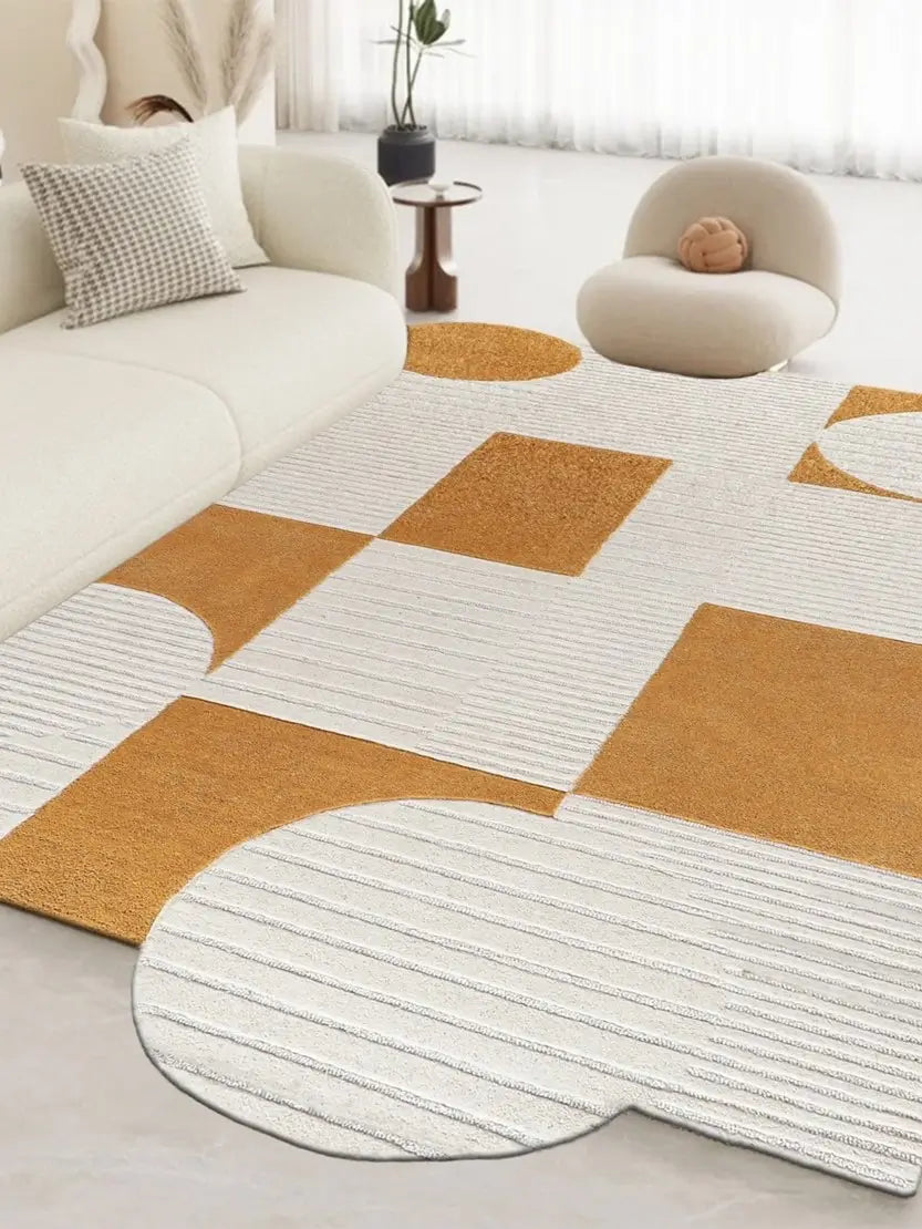 modern geometric tufted wool rug, living room