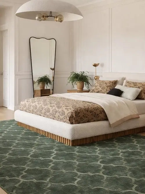 stylish rug in modern bedroom