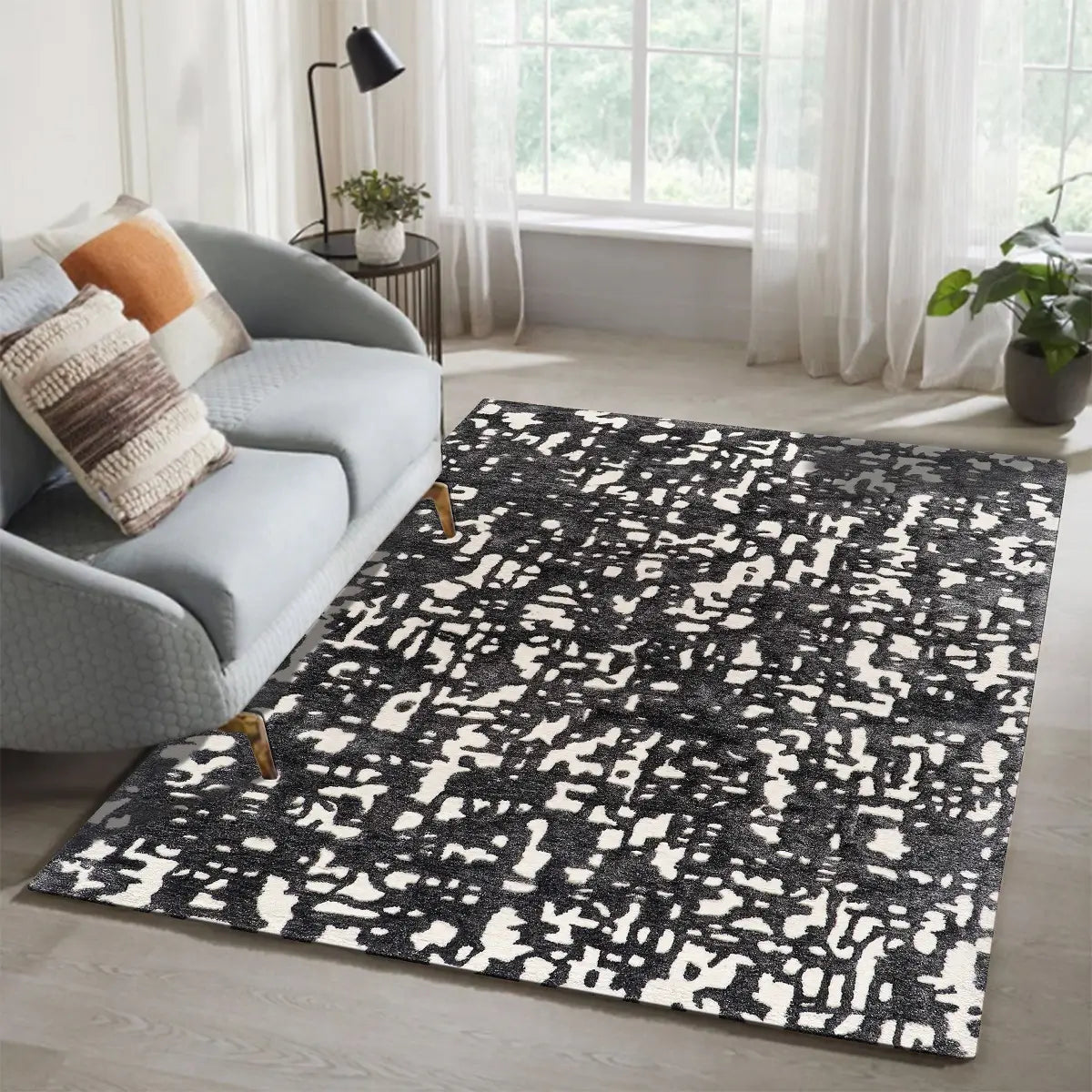 textured tufted area rug in living room