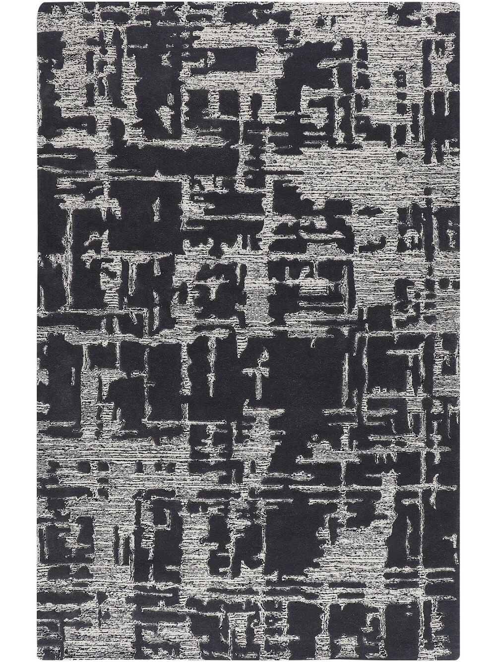 Black and gray abstract patterned rug made with NZ wool